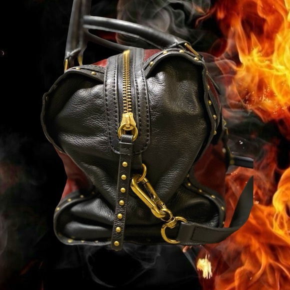 orYANY Burgundy Calf Hair Black Leather Satchel Shoulder Purse Handbag - Picture 4 of 14